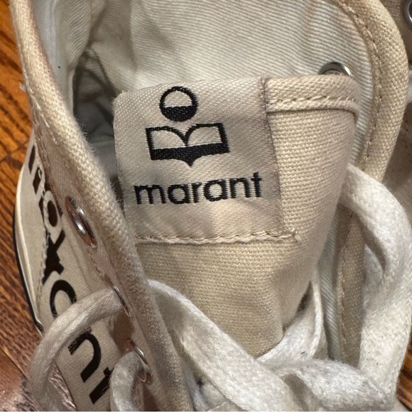 ISABEL MARANT Benkeen High Top Sneaker Cream Black Logo Size 5.5 EUC - Picture 10 of 11